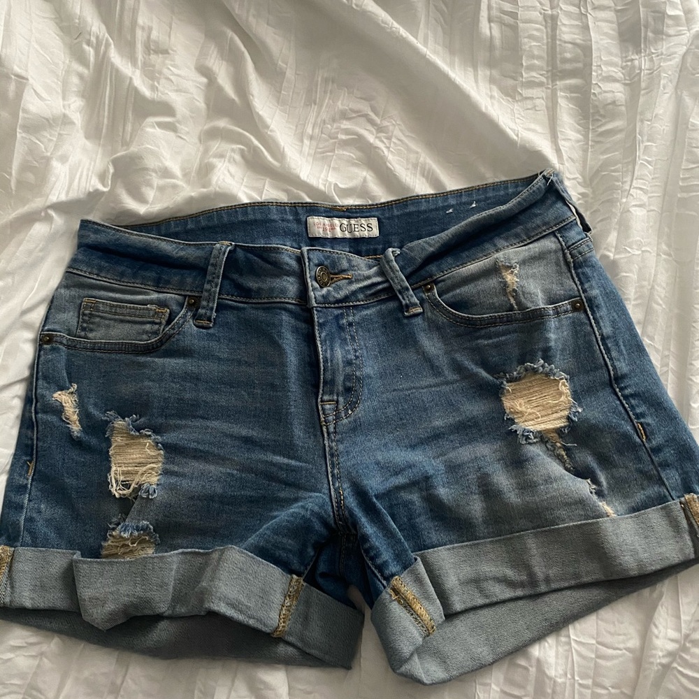 Distressed denim shorts